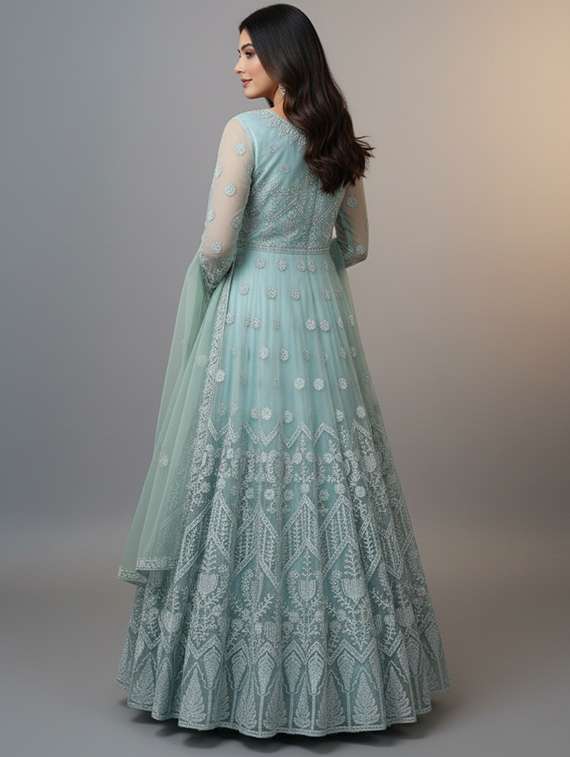 women solid with work semi stitched fit & flare gown - 22272890 -  Standard Image - 2