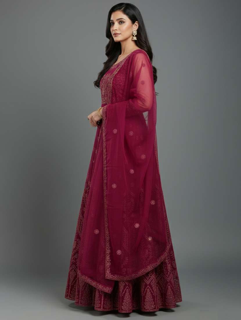 women solid with work semi stitched fit & flare gown - 22272891 -  Standard Image - 2