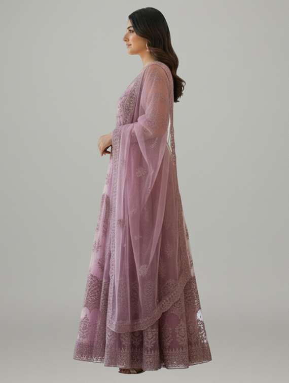 women solid with work semi stitched fit & flare gown - 22272892 -  Standard Image - 2