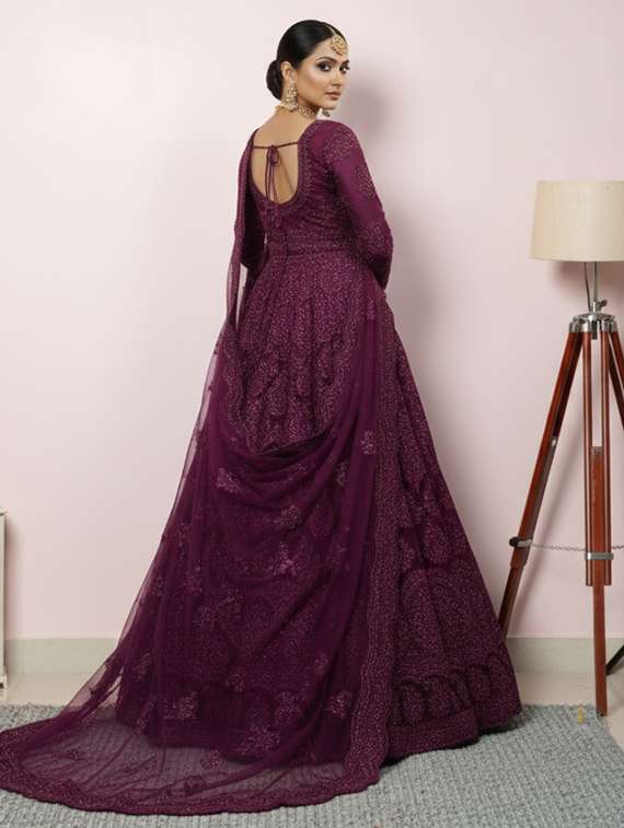 women solid with work semi stitched fit & flare gown - 22272896 -  Standard Image - 2