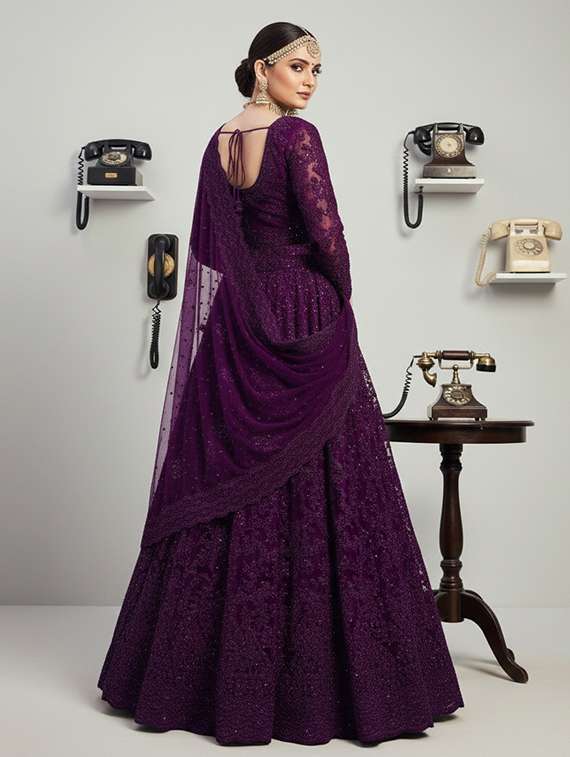 women solid with work semi stitched fit & flare gown - 22272898 -  Standard Image - 2