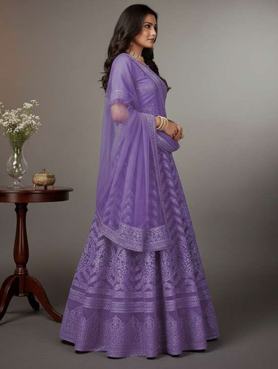 women solid with work semi stitched fit & flare gown - 22272901 -  Standard Image - 2