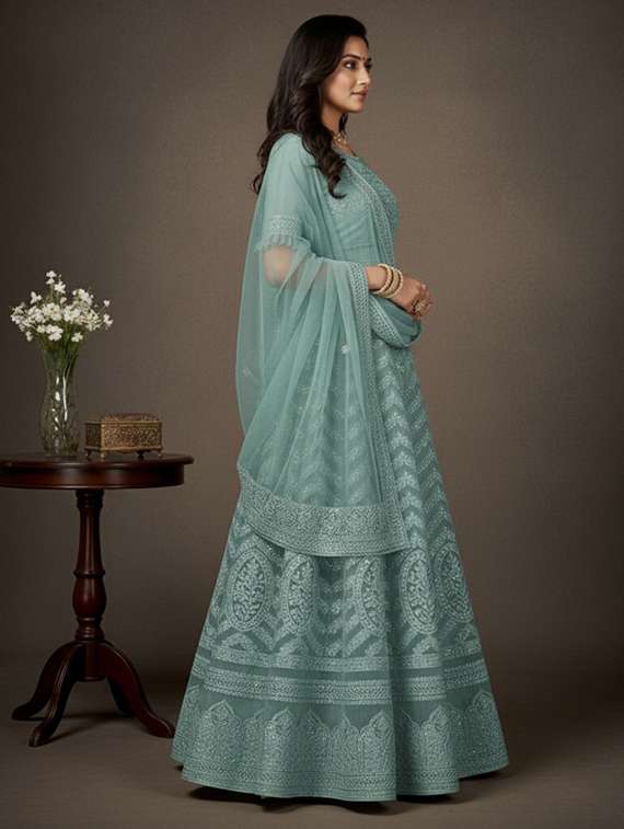 women solid with work semi stitched fit & flare gown - 22272912 -  Standard Image - 2