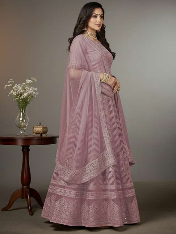 women solid with work semi stitched fit & flare gown - 22272913 -  Standard Image - 2