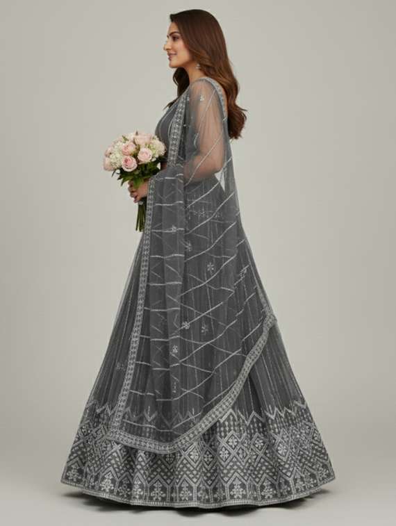 women solid with work semi stitched fit & flare gown - 22272914 -  Standard Image - 2