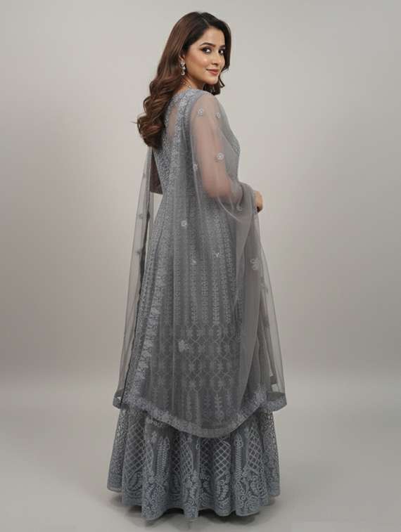 women solid with work semi stitched fit & flare gown - 22272915 -  Standard Image - 2