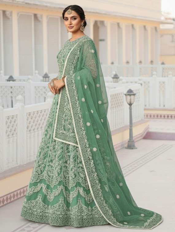 women solid with work semi stitched fit & flare gown - 22272918 -  Standard Image - 2