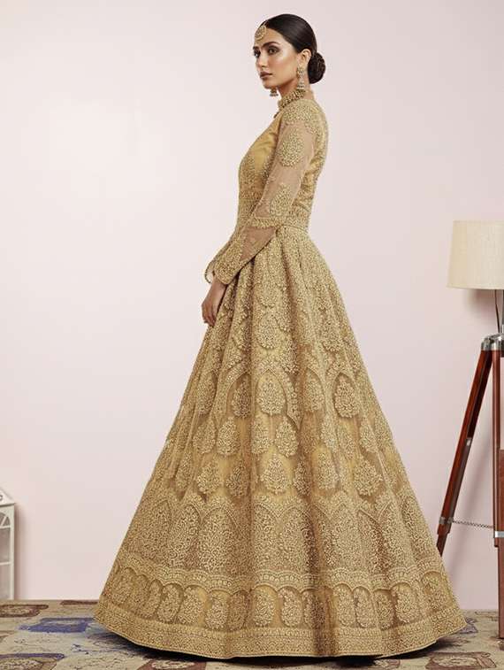 women solid with work semi stitched fit & flare gown - 22272924 -  Standard Image - 2