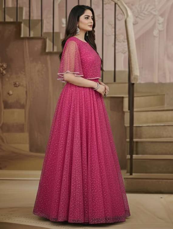 women solid with work semi stitched fit & flare gown - 22272926 -  Standard Image - 2