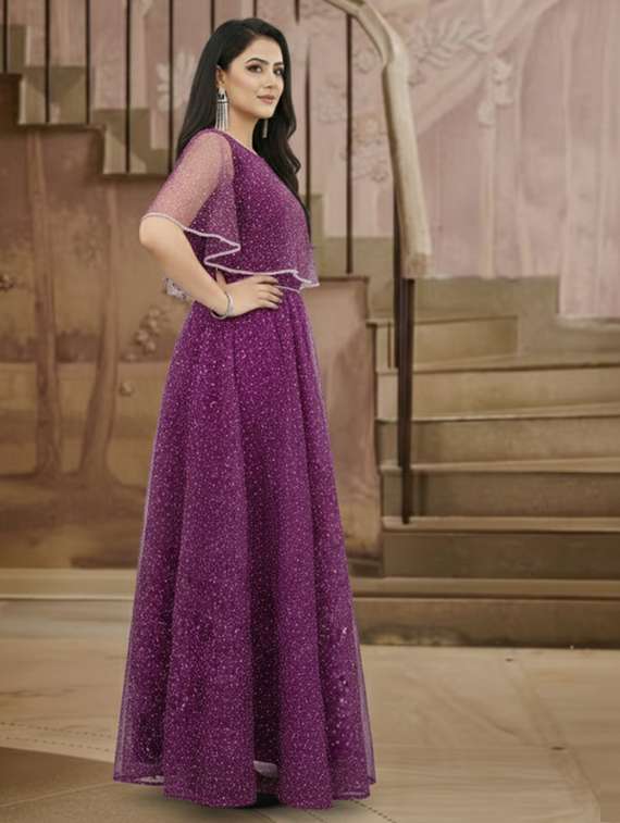 women solid with work semi stitched fit & flare gown - 22272928 -  Standard Image - 2