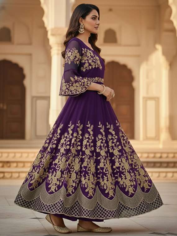 women solid with work semi stitched fit & flare gown - 22272933 -  Standard Image - 2