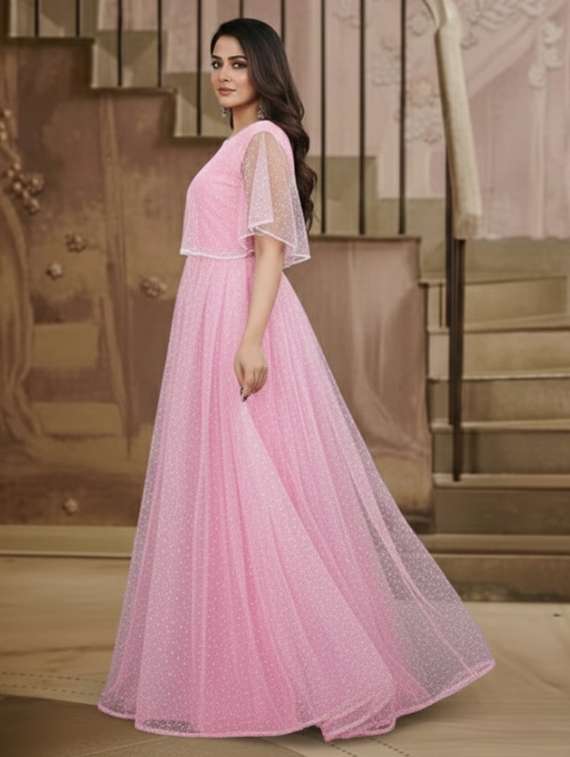 women solid with work semi stitched fit & flare gown - 22272934 -  Standard Image - 2