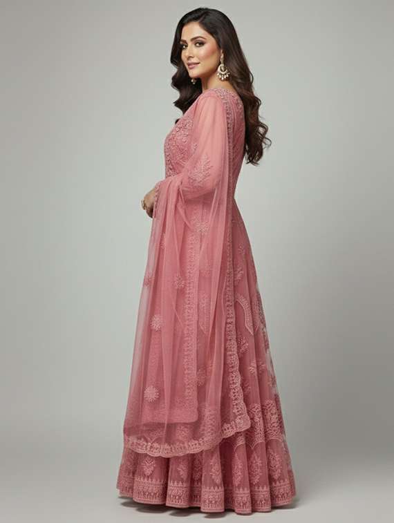 women solid with work semi stitched fit & flare gown - 22272936 -  Standard Image - 2