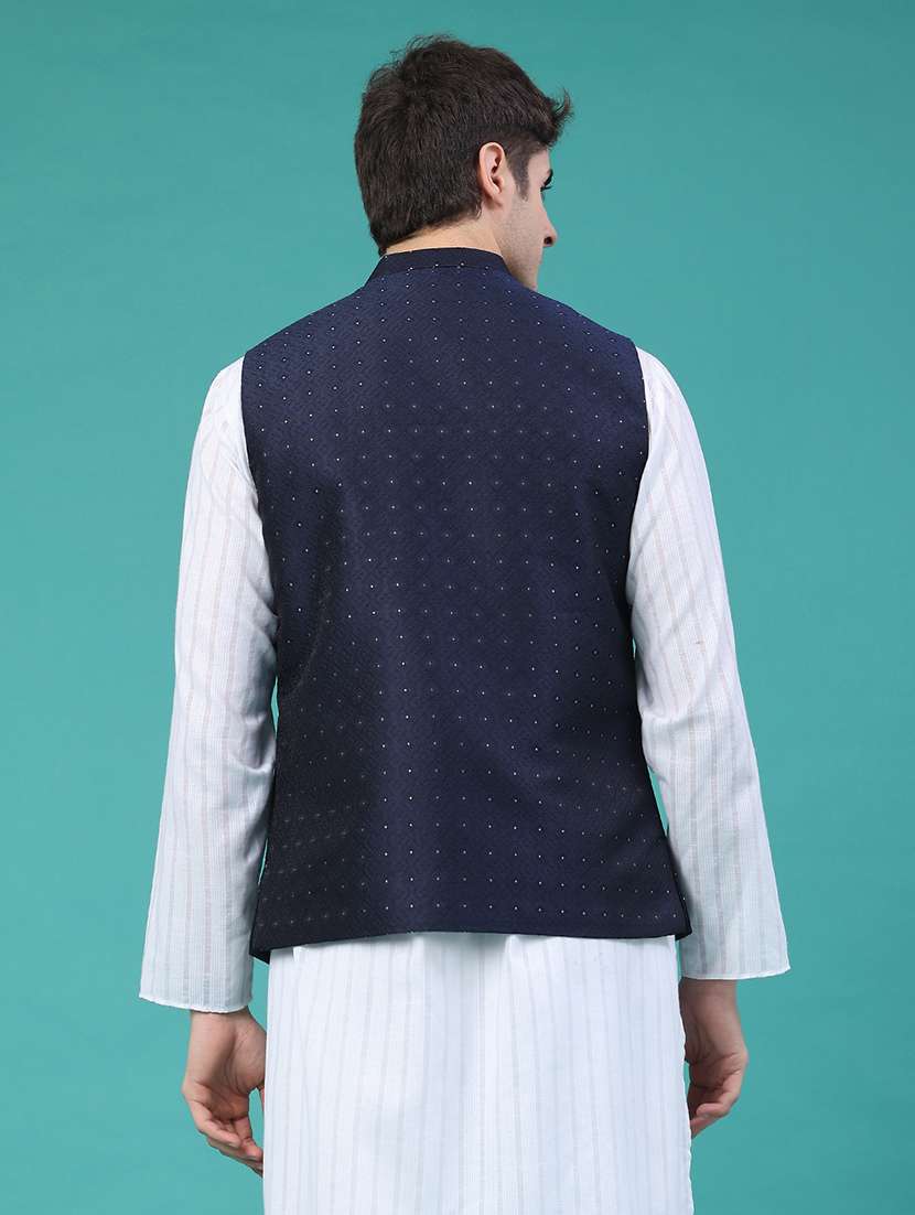 men navy blue polyester nehru jacket - 22273102 -  Standard Image - 2