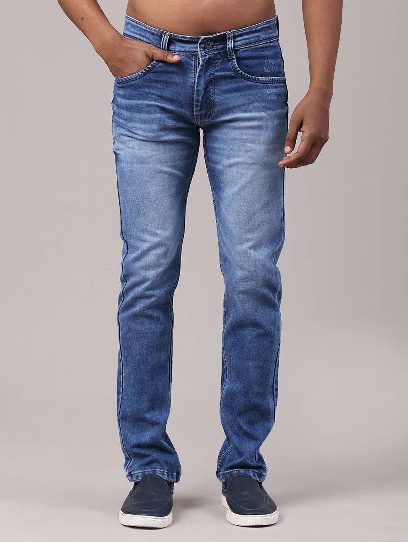 men washed mid rise full length slim fit jeans