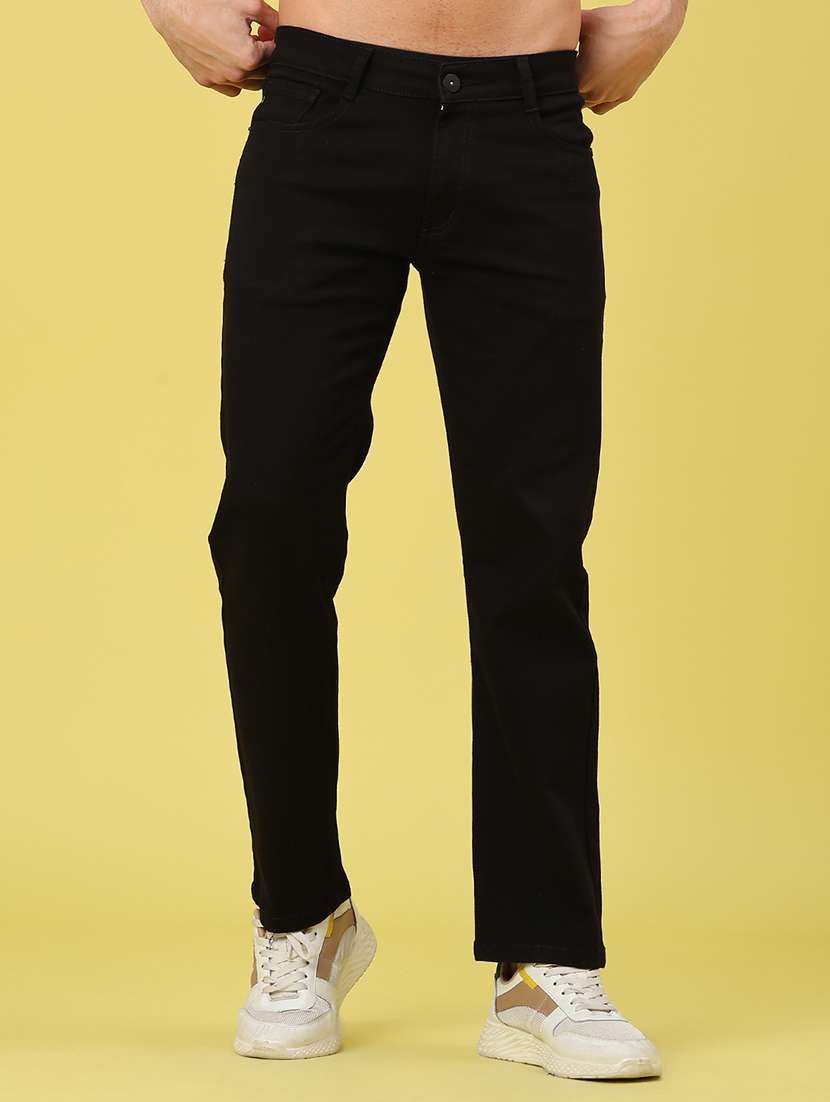 men plain mid rise full length jeans