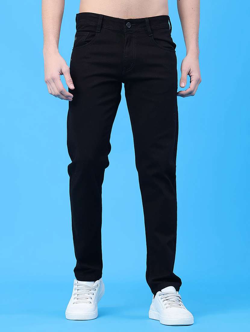men plain mid rise full length jeans