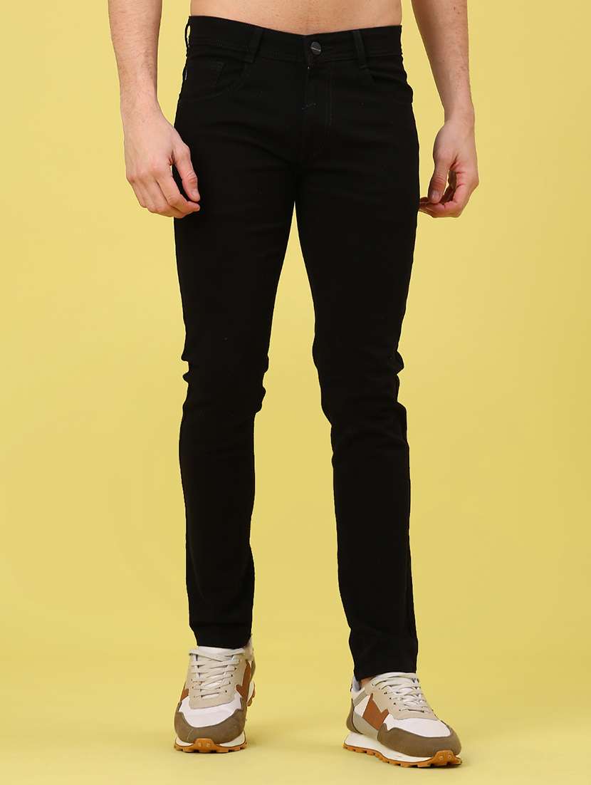 men plain mid rise full length jeans