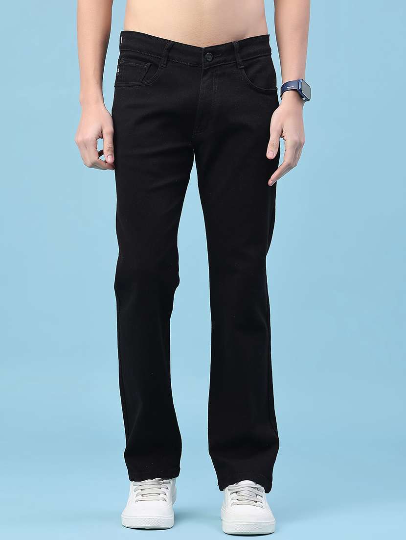 men plain mid rise full length jeans