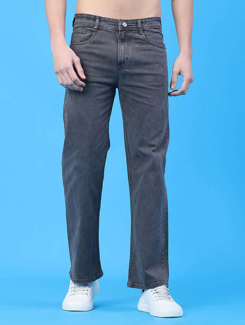 men plain mid rise full length straight fit jeans