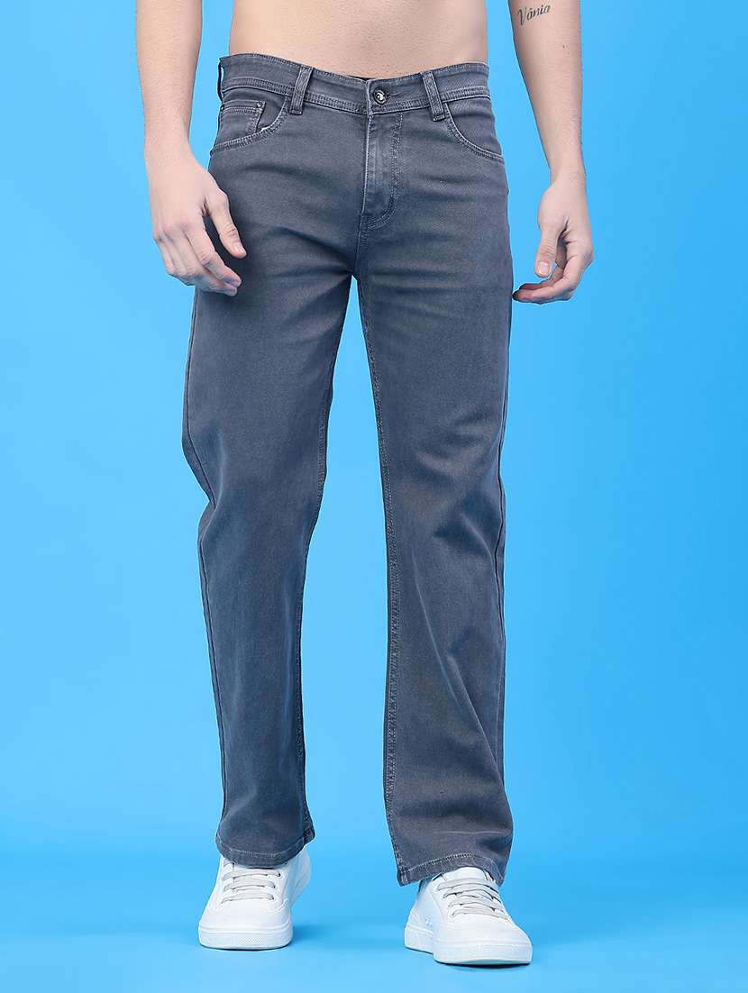 men plain mid rise full length straight fit jeans