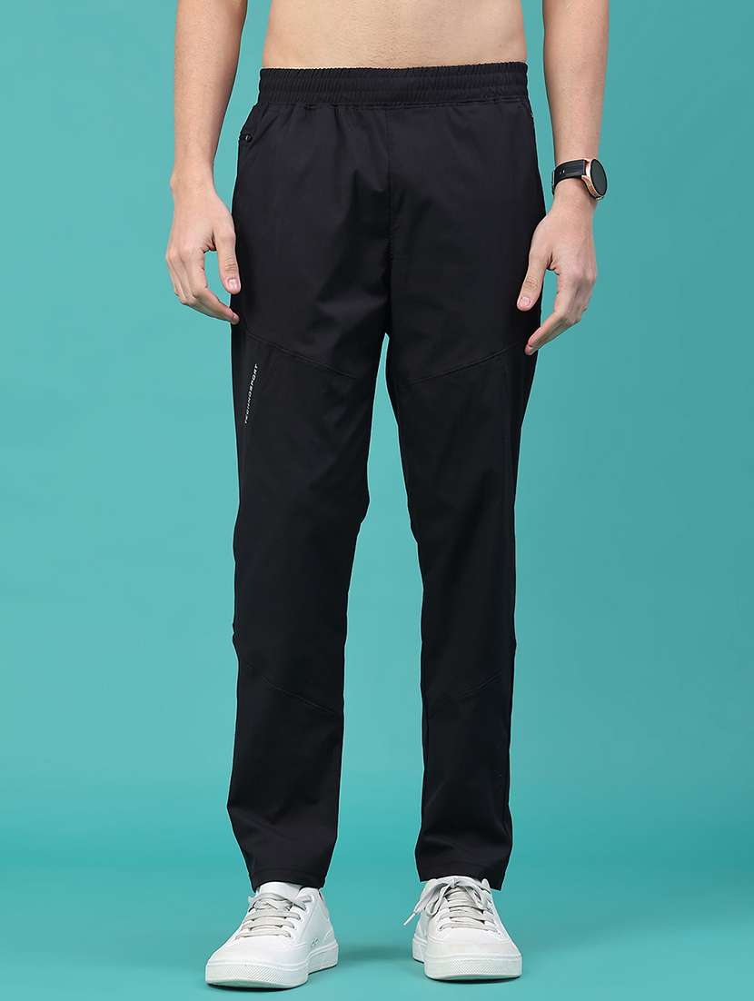 men solid mid rise full length track pant