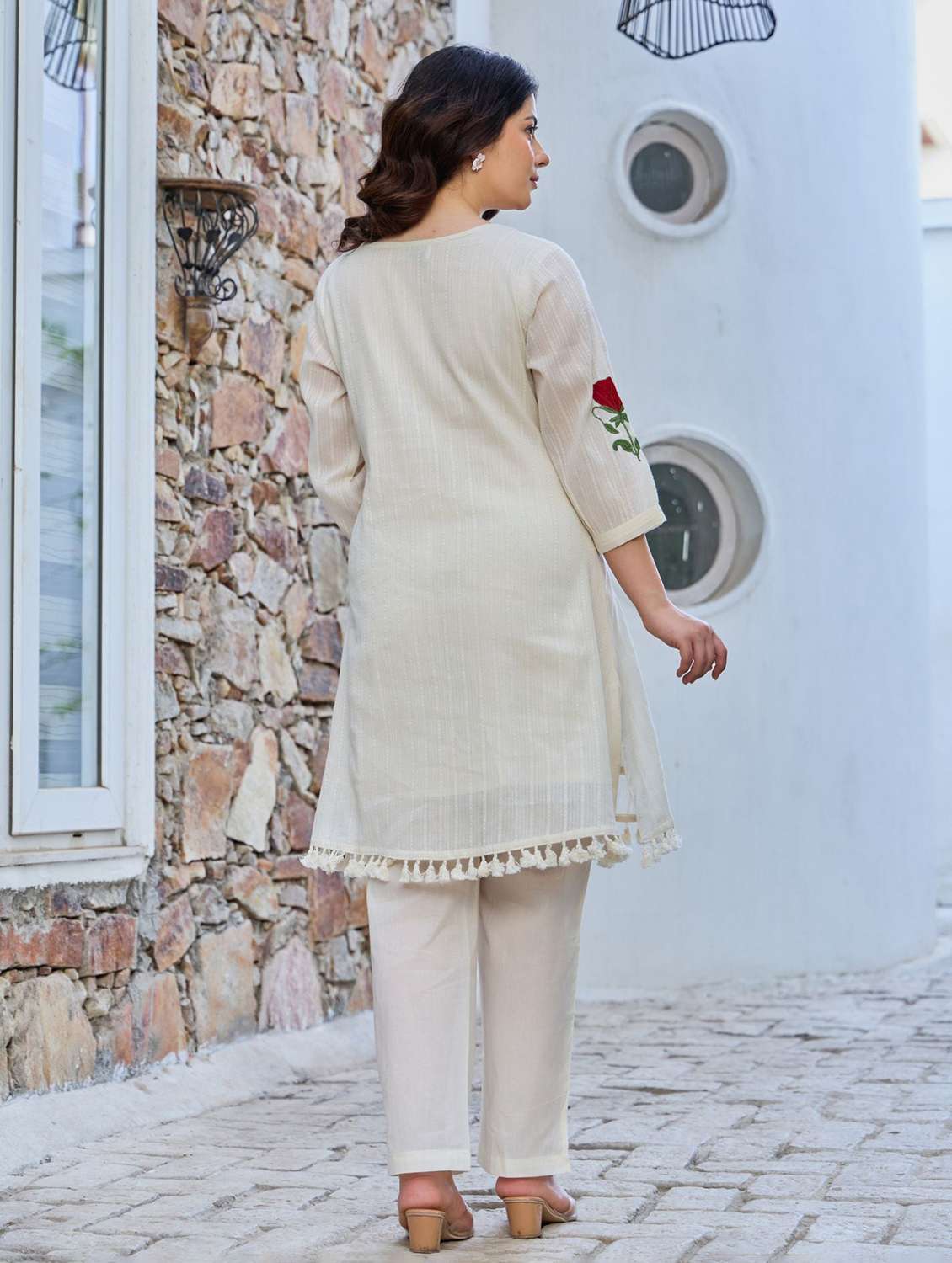 women solid with work three quarter sleeve ethnic co-ord set - 22273568 -  Standard Image - 2