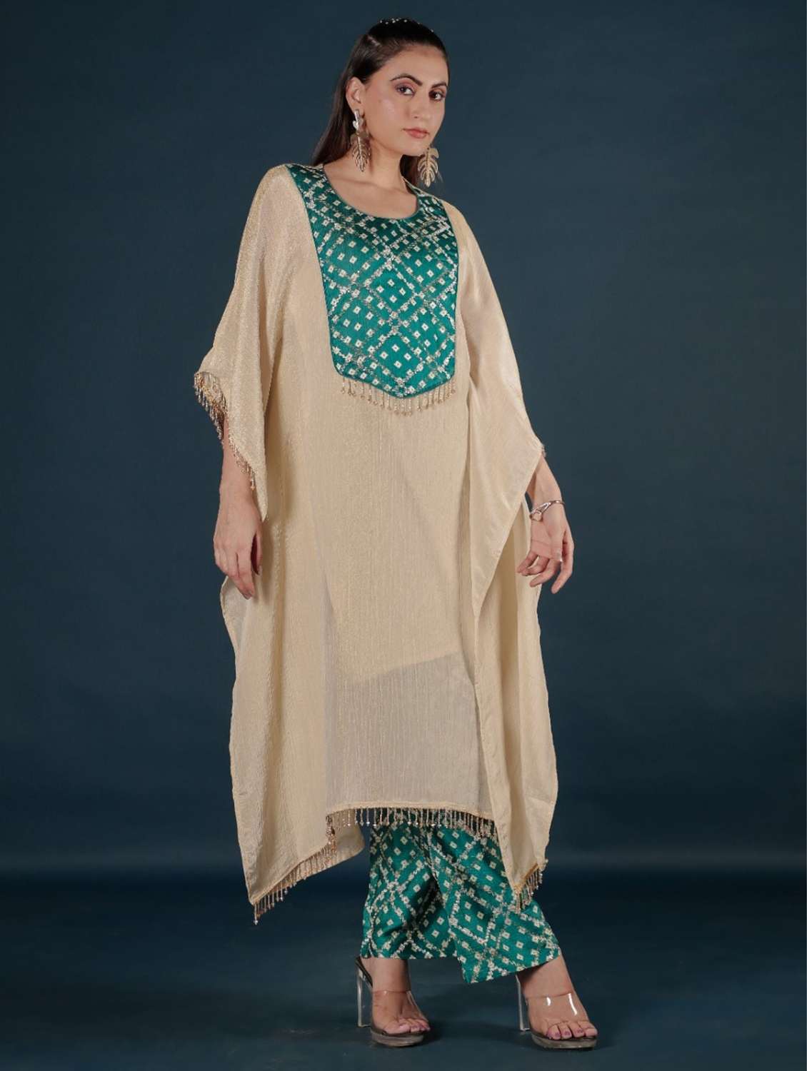 women printed kimono sleeve kaftan kurta pant set - 22273584 -  Standard Image - 2