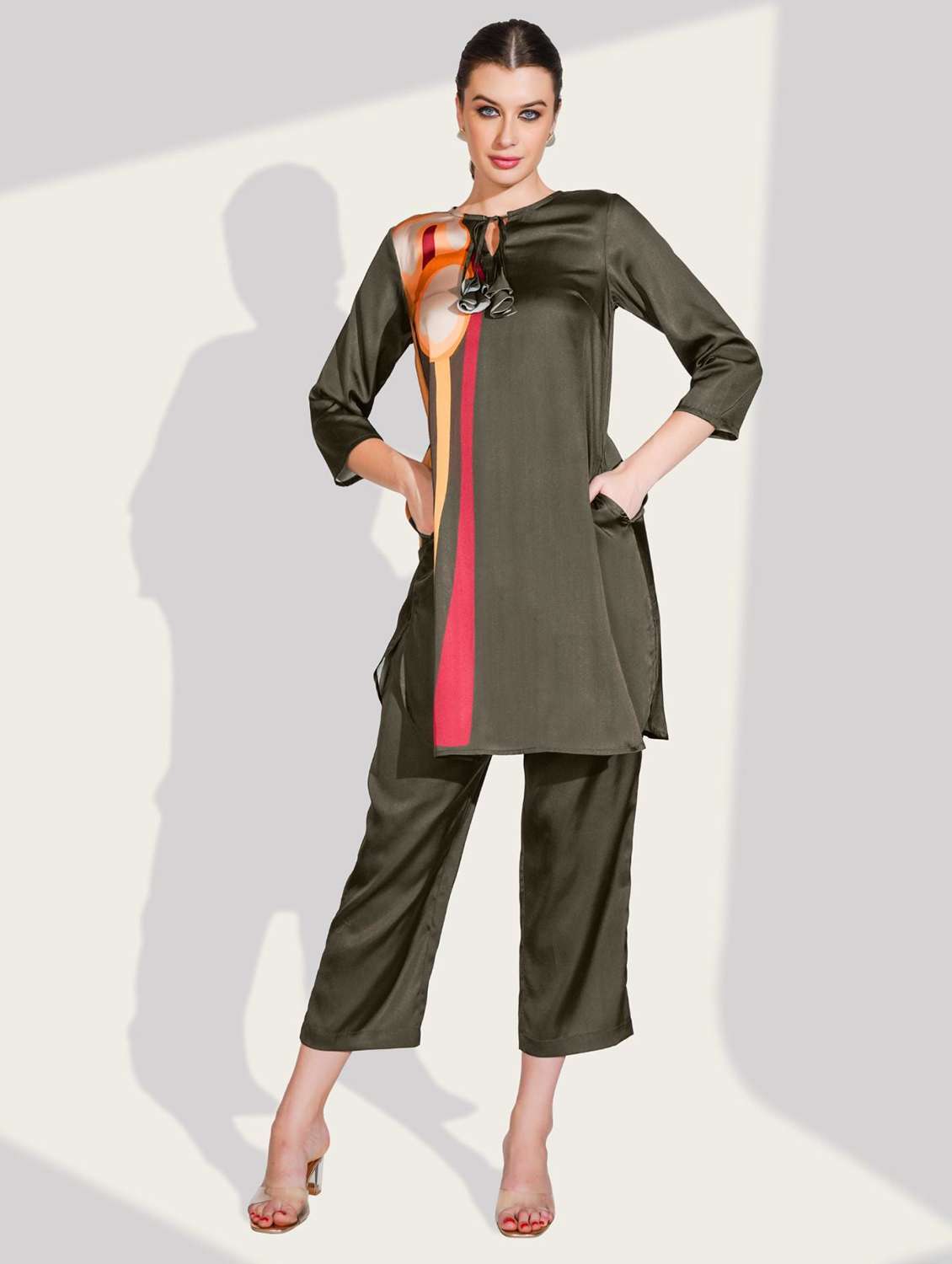 women printed three quarter sleeve ethnic co-ord set - 22273590 -  Standard Image - 2