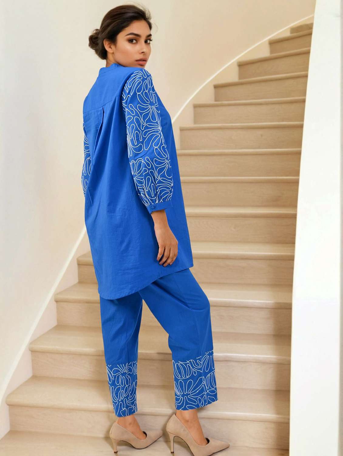 women solid with work long sleeve ethnic co-ord set - 22273611 -  Standard Image - 2