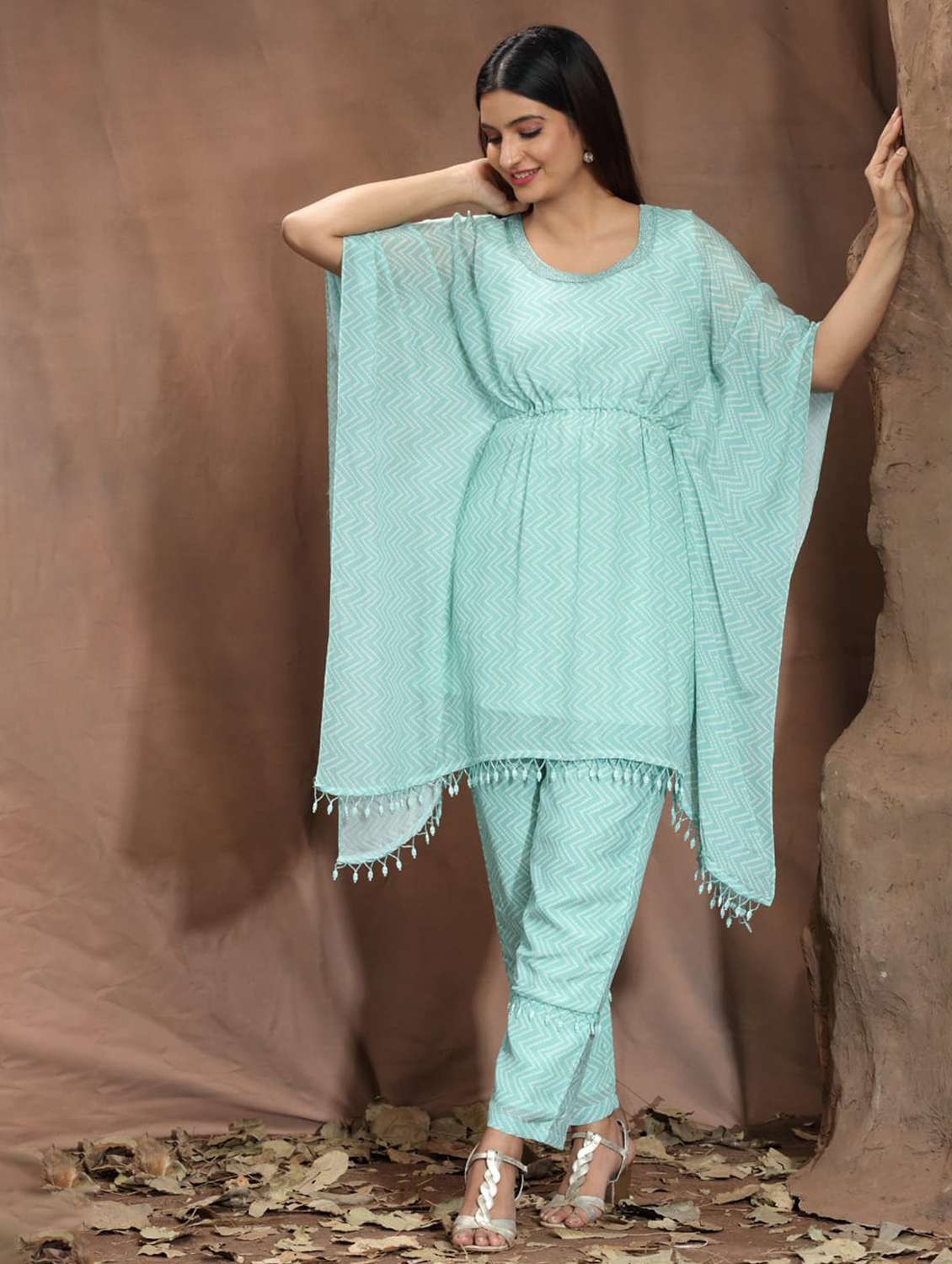 women printed kimono sleeve kaftan kurta pant set - 22273615 -  Standard Image - 2