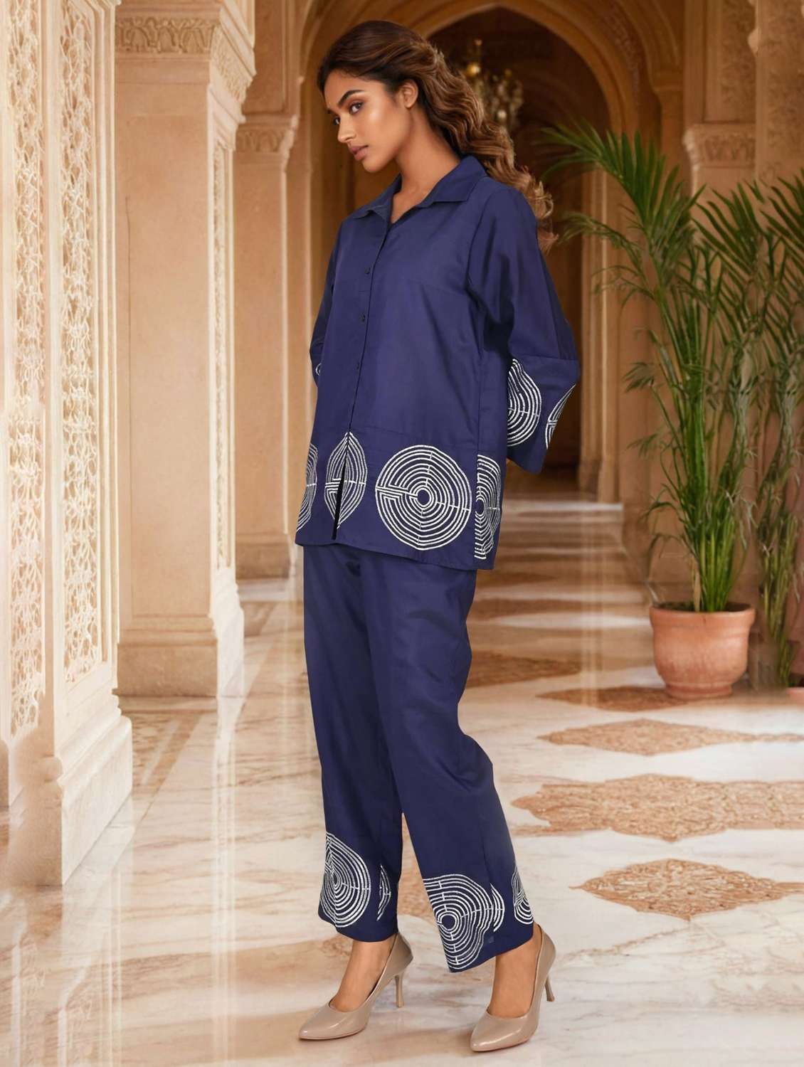 women embroidered shirt and trouser co-ord set - 22273624 -  Standard Image - 2