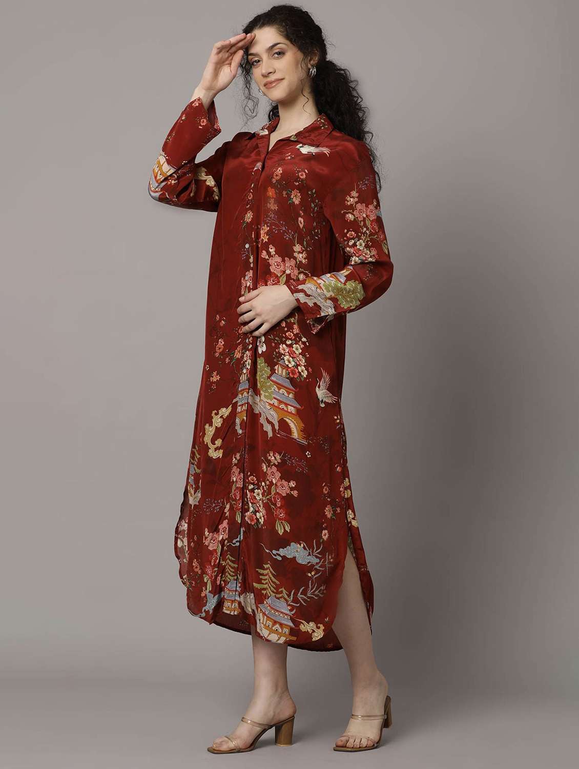 women floral print long sleeve a-line dress - 22273682 -  Standard Image - 2