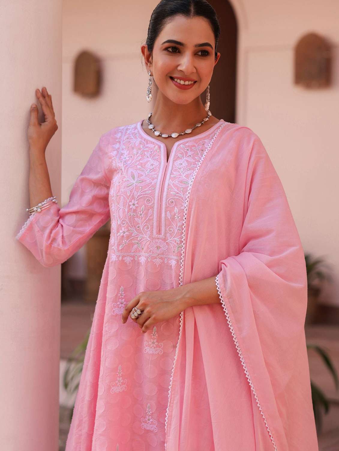 women self design three quarter sleeve kurta salwar with dupatta set - 22273734 -  Standard Image - 2