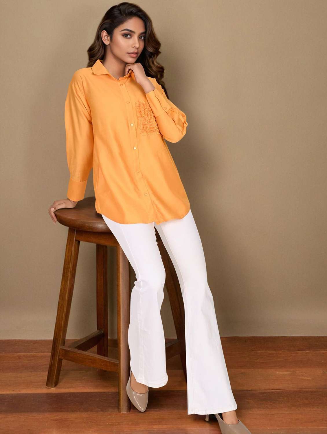 women collared long sleeve high low shirt - 22273753 -  Standard Image - 2