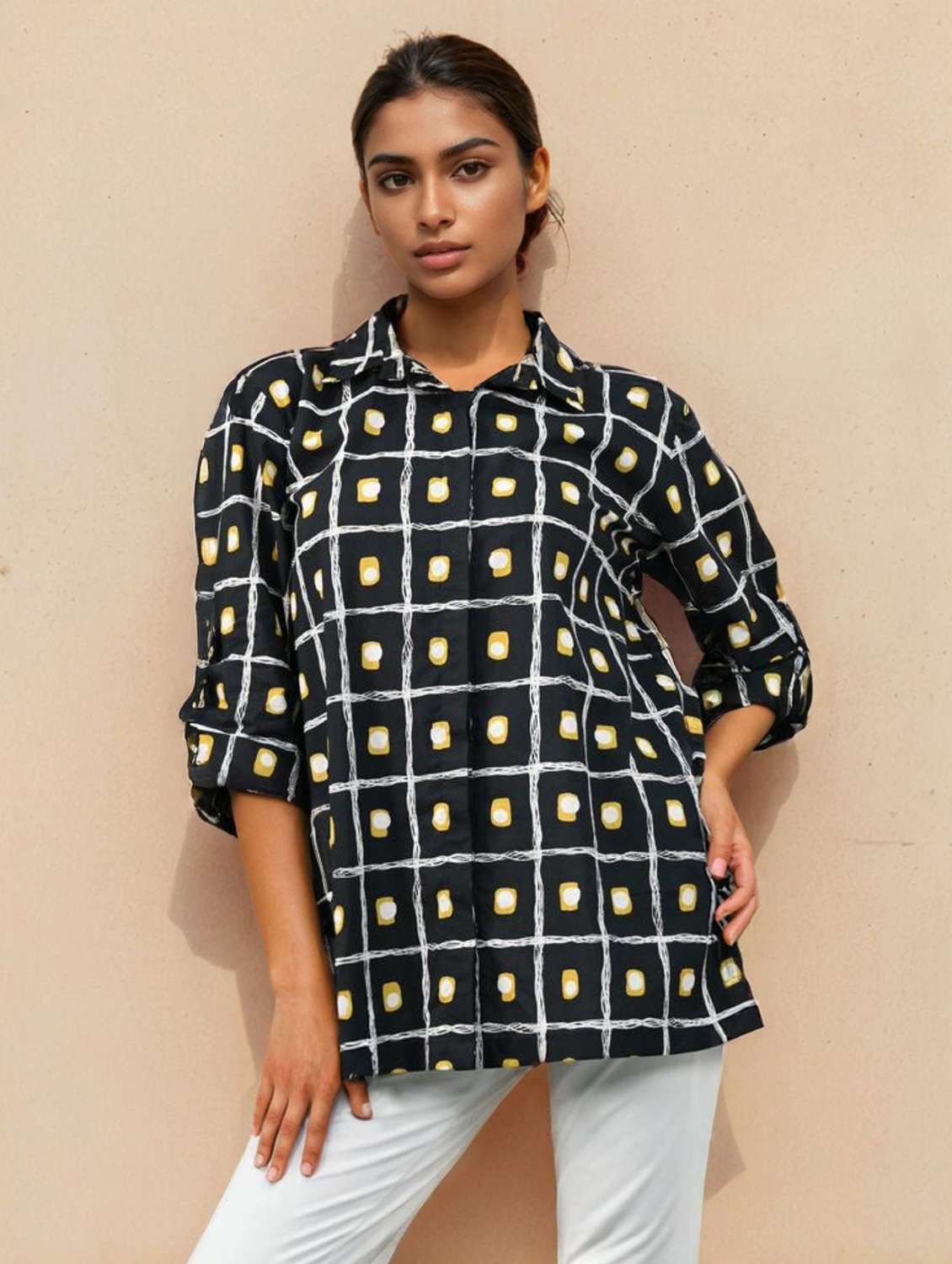 women collared three quarter sleeve regular shirt - 22273760 -  Standard Image - 2