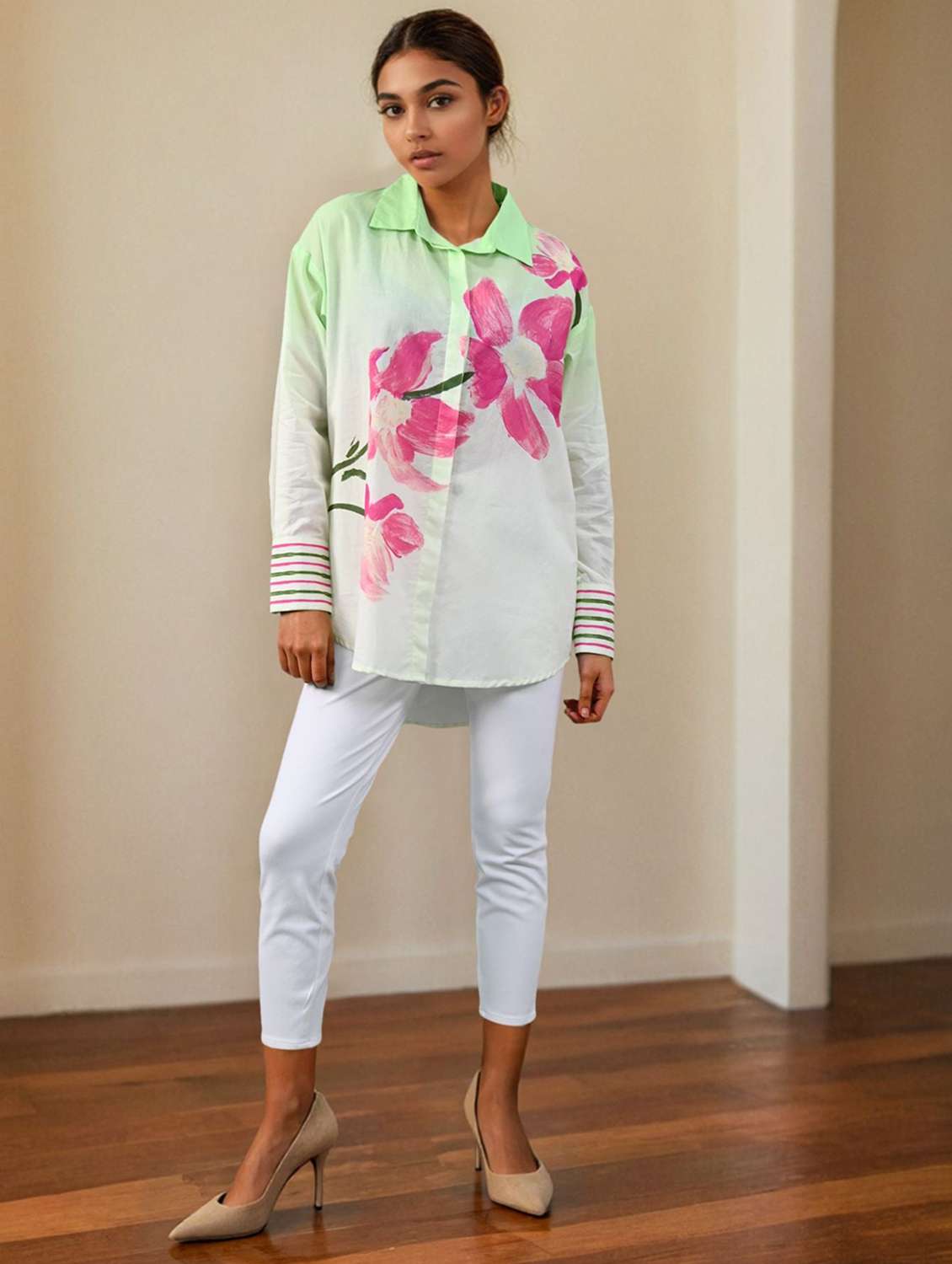 women collared long sleeve high low shirt - 22273761 -  Standard Image - 2