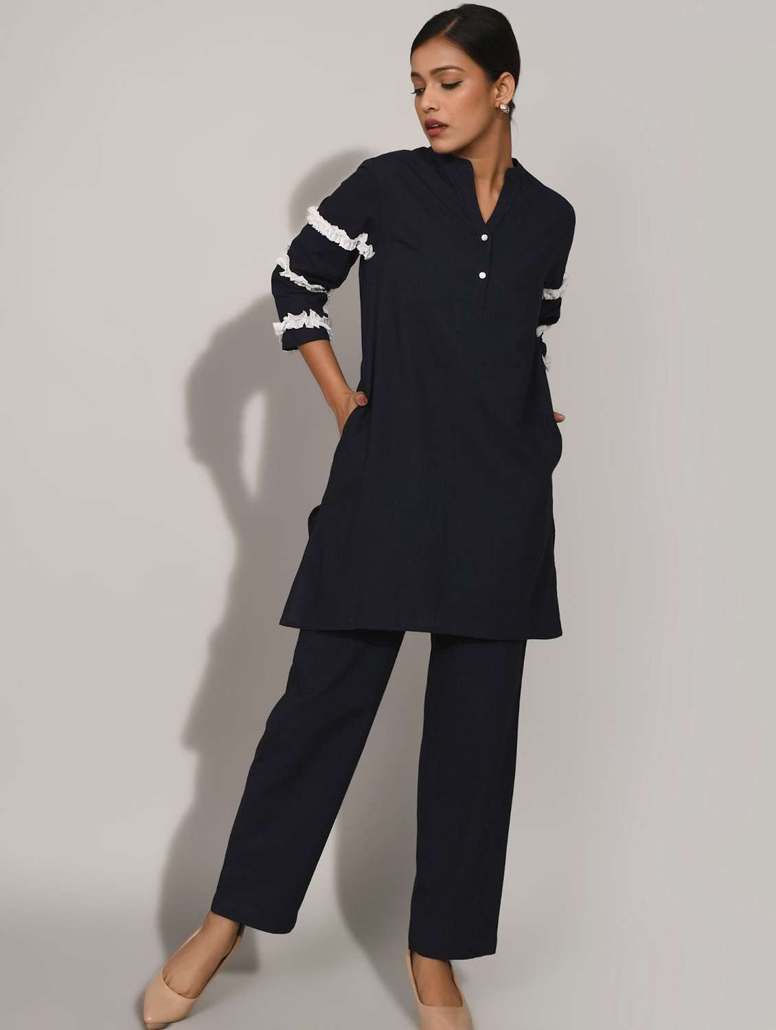 women solid with work three quarter sleeve ethnic co-ord set - 22273765 -  Standard Image - 2