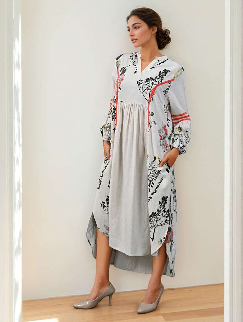 women printed puff sleeve high low dress - 22273776 -  Standard Image - 2