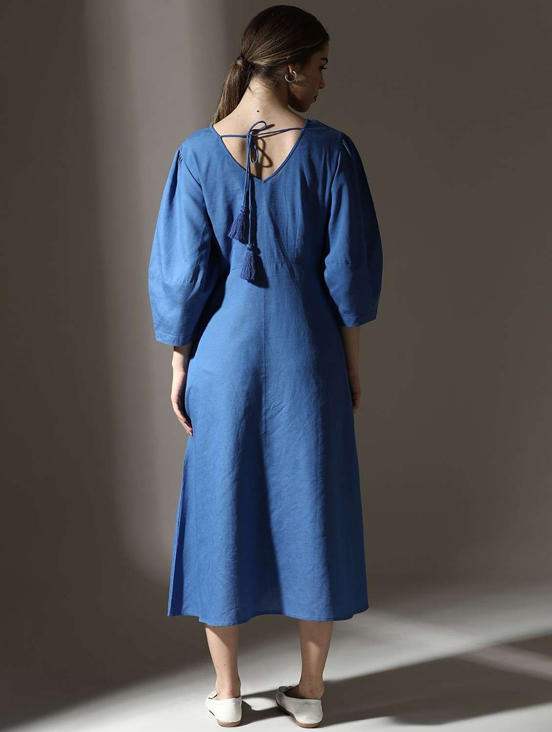 women solid puff sleeve shirt dress - 22273780 -  Standard Image - 2
