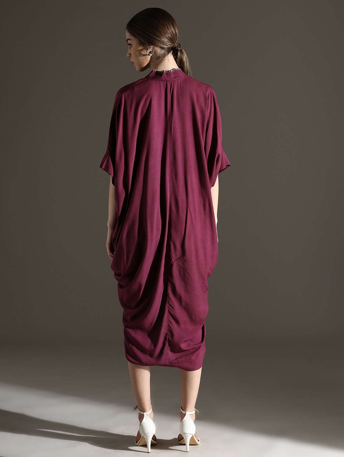 women solid batwing sleeve asymmetric cowl dress - 22273782 -  Standard Image - 2