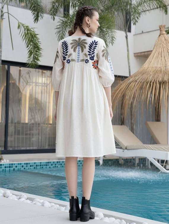 women embroidered puff sleeve fit & flare dress - 22273793 -  Standard Image - 2