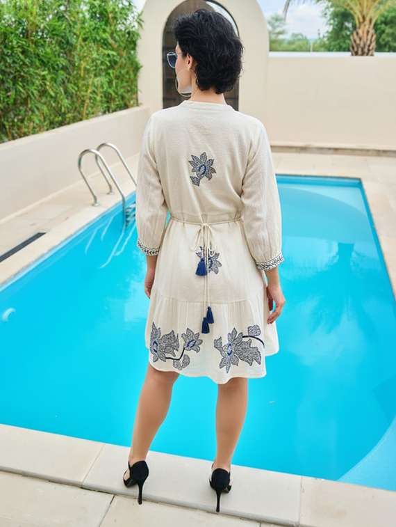 women embroidered puff sleeve fit & flare dress - 22273794 -  Standard Image - 2