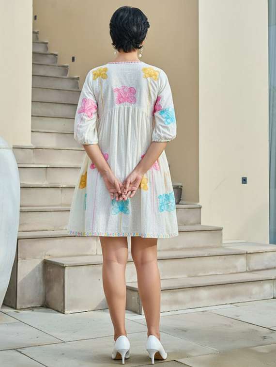 women floral print puff sleeve fit & flare dress - 22273795 -  Standard Image - 2