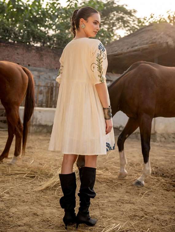 women embroidered puff sleeve a-line dress - 22273797 -  Standard Image - 2