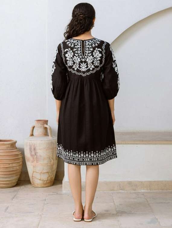 women embroidered puff sleeve fit & flare dress - 22273802 -  Standard Image - 2