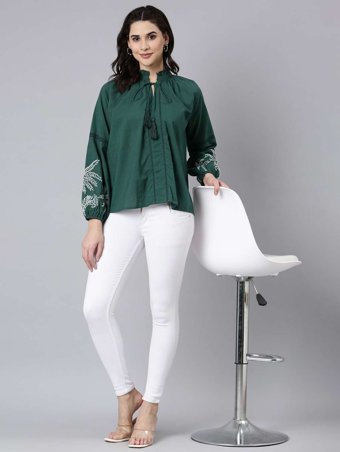 women embroidered puff sleeve a-line top - 22273816 -  Standard Image - 2
