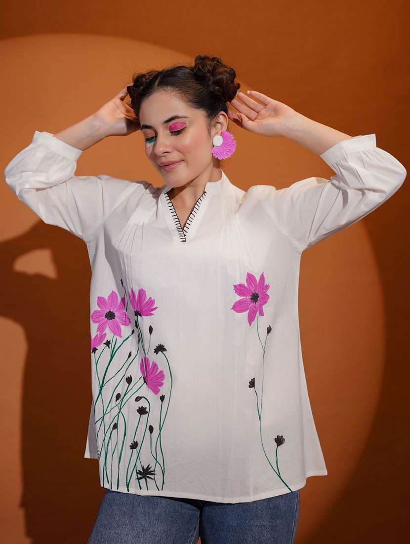 women printed puff sleeve a-line top - 22273820 -  Standard Image - 2