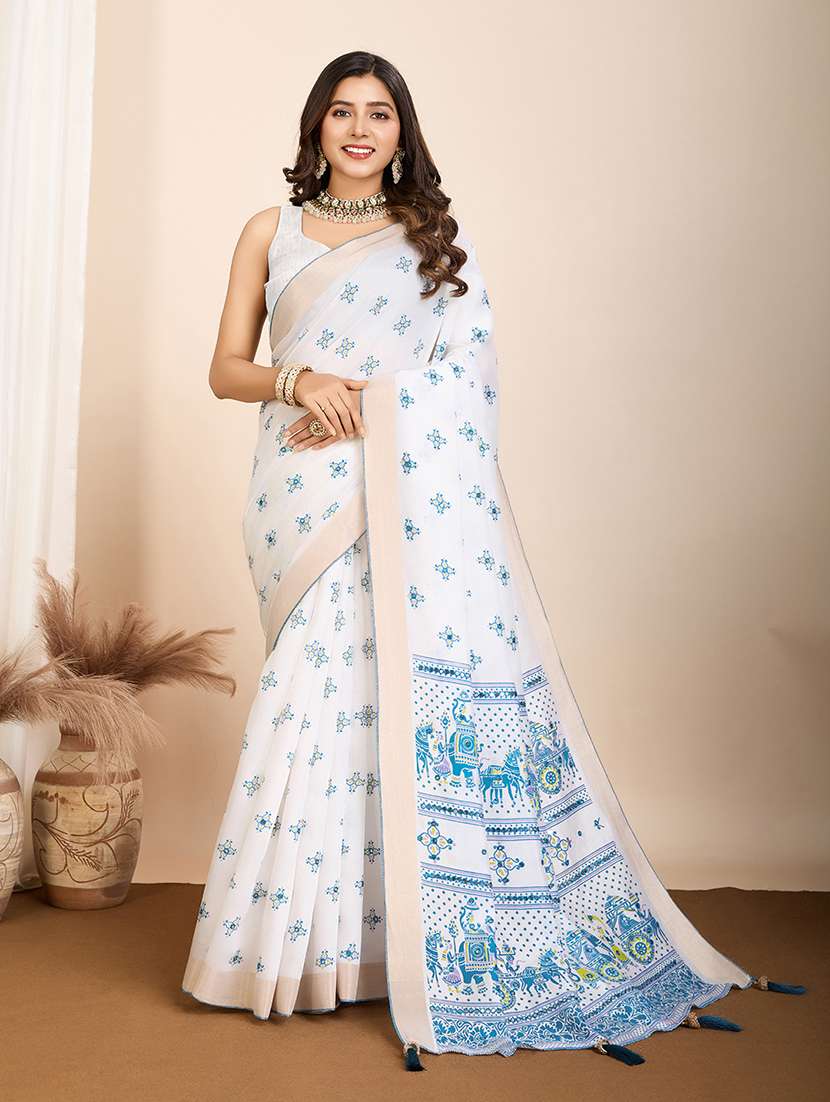 women printed casual wear saree with blouse