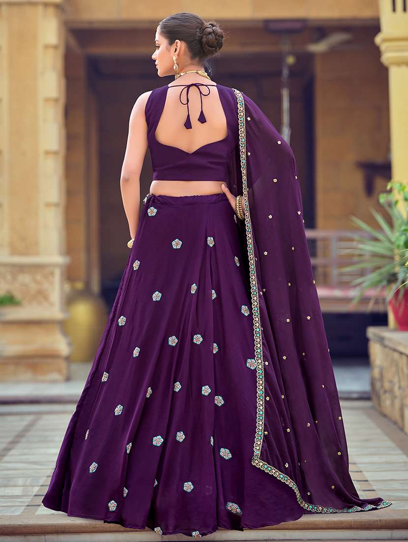 women solid with work semi stitched flared lehenga - 22274245 -  Standard Image - 2